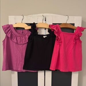 Janie and Jack Girls 6T Ruffle Tank Top Trio Bundle - Pink, Fuchsia, Black